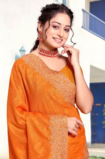 Designer mustard heavy zari embroidery border art silk saree