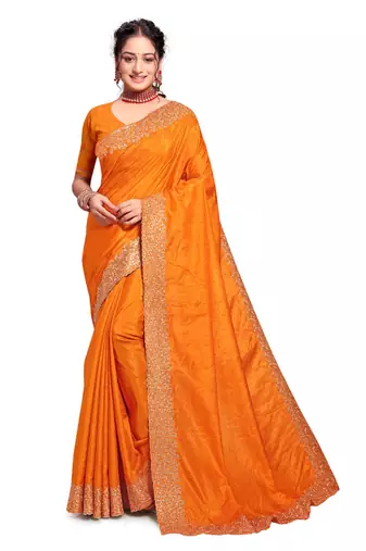 Designer mustard heavy zari embroidery border art silk saree