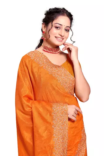 Designer mustard heavy zari embroidery border art silk saree