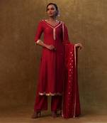 Hot pink kurta set paired with sequin embroidery dupatta and pants