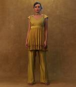 Olive peplum set paired with pants and a neck dupatta