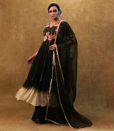 green shaded anarkali set paired with dupatta and pants.