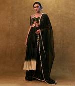 green shaded anarkali set paired with dupatta and pants.