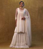 White anarkali set paired with skirt and dupatta