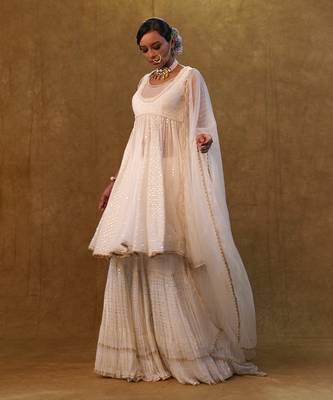 White anarkali set paired with skirt and dupatta 2