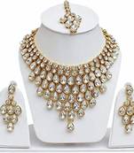 Crystal studded design choker traditional necklace jewellery set with matching earrings and maang tikka