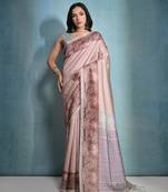 Chiku Cotton Silk Printed Border And Printed Pallu Saree With Blouse For Women