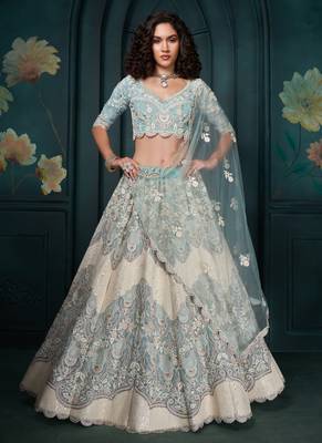 firozi Georgette embroidered wedding lehenga 1