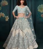 firozi Georgette embroidered wedding lehenga