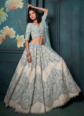 firozi Georgette embroidered wedding lehenga 2