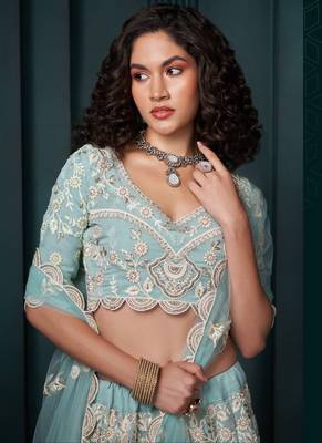 firozi Georgette embroidered wedding lehenga 3