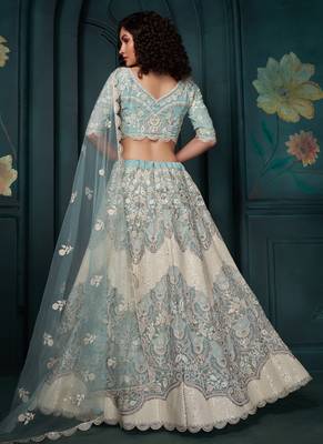 firozi Georgette embroidered wedding lehenga 4