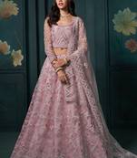 dusty pink net embroidered wedding lehenga