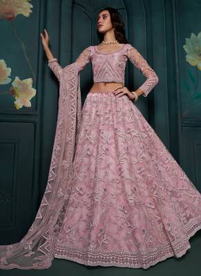 dusty pink net embroidered wedding lehenga 2