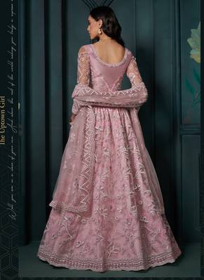 dusty pink net embroidered wedding lehenga 4