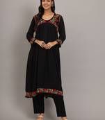 Black multi modal hand embroidered chikankari alia cut a-line kurta