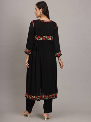 Black multi modal hand embroidered chikankari alia cut a-line kurta 3