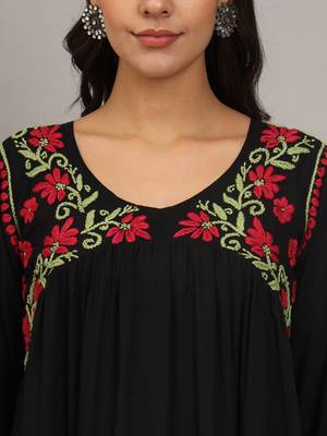 Black multi modal hand embroidered chikankari alia cut a-line kurta 4