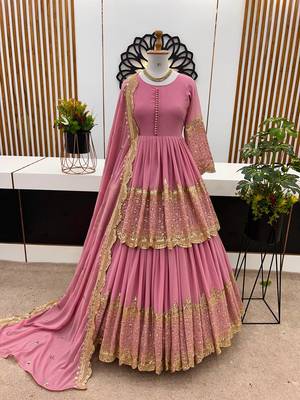 Baby Pink Colour Designer Wedding Wear Faux Georgette Full Stitched Lehenga CHoli 1