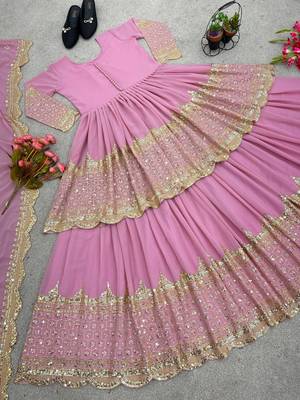 Baby Pink Colour Designer Wedding Wear Faux Georgette Full Stitched Lehenga CHoli 5