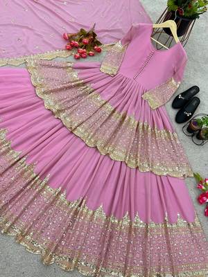 Baby Pink Colour Designer Wedding Wear Faux Georgette Full Stitched Lehenga CHoli 6