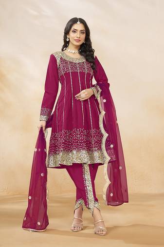 Art silk rani pink embroidered and sequins work readymade salwar kameez