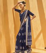 Georgette Print Casual Navy Blue Designer Saree