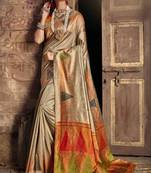  Chiku Raw Silk Weaving Saree And Zari Woven Contrast Pallu And Triangal Border With Blouse 