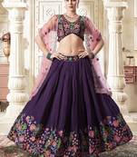 Embroidered Silk Blend Purple Lehenga Choli