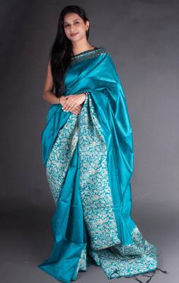 Sky Blue Raw Silk Designer Rich Pallu And Designer Border Saree With Blouse For Women 1