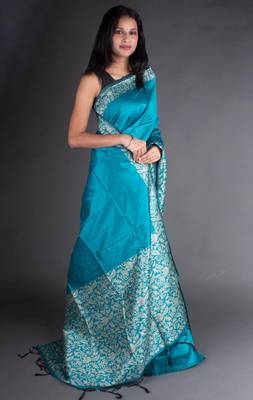 Sky Blue Raw Silk Designer Rich Pallu And Designer Border Saree With Blouse For Women 2