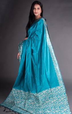 Sky Blue Raw Silk Designer Rich Pallu And Designer Border Saree With Blouse For Women 5