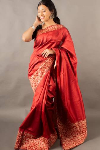 Red Raw Silk Designer Rich Pallu And Designer Border Saree With Blouse For Women