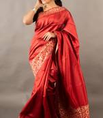 Red Raw Silk Designer Rich Pallu And Designer Border Saree With Blouse For Women