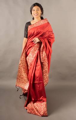 Red Raw Silk Designer Rich Pallu And Designer Border Saree With Blouse For Women 2