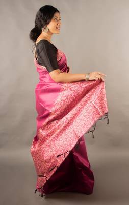 Rani Pink Raw Silk Designer Rich Pallu And Designer Border Saree With Blouse For Women 4