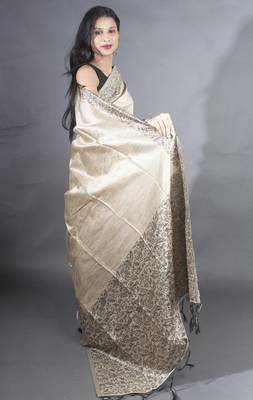 Cream  Raw Silk Designer Rich Pallu And Designer Border Saree With Blouse For Women 4