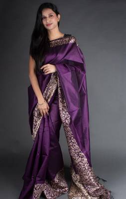 Purple Raw Silk Designer Rich Pallu And Designer Border Saree With Blouse For Women 2