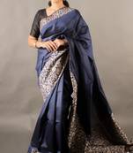 Navy Blue Raw Silk Designer Rich Pallu And Designer Border Saree With Blouse For Women