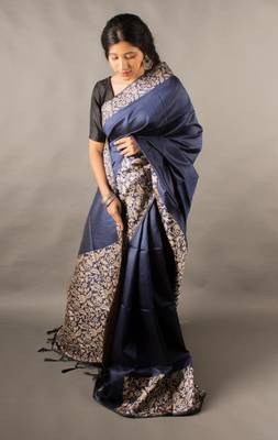 Navy Blue Raw Silk Designer Rich Pallu And Designer Border Saree With Blouse For Women 2