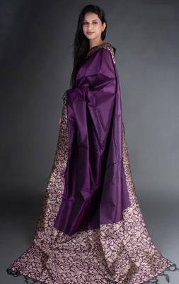 Purple Raw Silk Designer Rich Pallu And Designer Border Saree With Blouse For Women 4