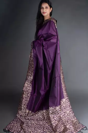 Purple Raw Silk Designer Rich Pallu And Designer Border Saree With Blouse For Women