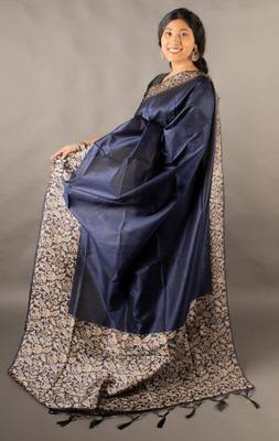 Navy Blue Raw Silk Designer Rich Pallu And Designer Border Saree With Blouse For Women 3