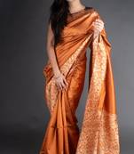 Brown Raw Silk Designer Rich Pallu And Designer Border Saree With Blouse For Women