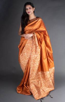 Brown Raw Silk Designer Rich Pallu And Designer Border Saree With Blouse For Women 2