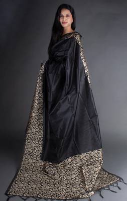 Black Raw Silk Designer Rich Pallu And Designer Border Saree With Blouse For Women 3