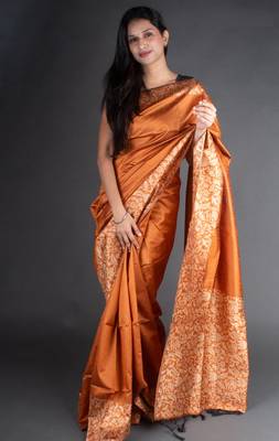 Brown Raw Silk Designer Rich Pallu And Designer Border Saree With Blouse For Women 3