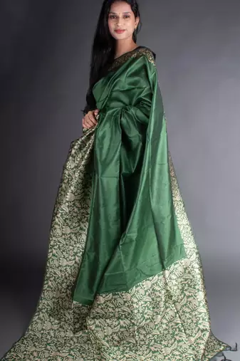 Green Raw Silk Designer Rich Pallu And Designer Border Saree With Blouse For Women