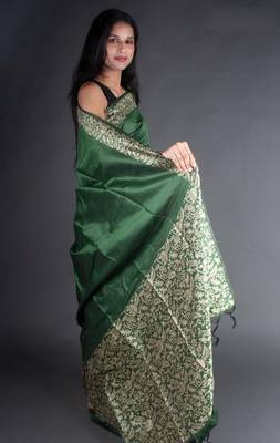 Green Raw Silk Designer Rich Pallu And Designer Border Saree With Blouse For Women 4