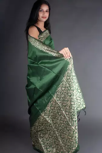 Green Raw Silk Designer Rich Pallu And Designer Border Saree With Blouse For Women